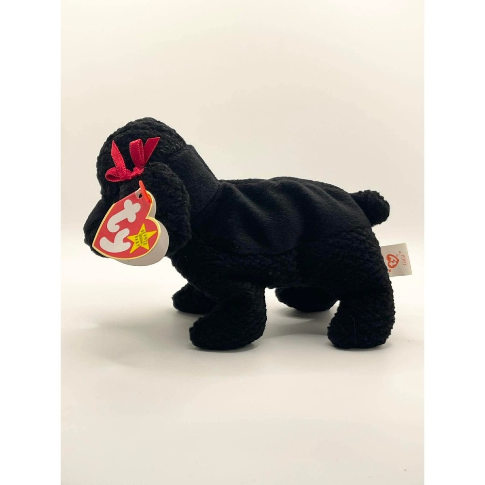 Ty Beanie Babies GiGi Black Poodle Dog 1997 Vintage Plush Red‎ Bows 4191 NWT